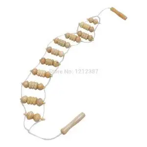 Beige Wooden Wheel Body Back Waist Care Roller Massager
